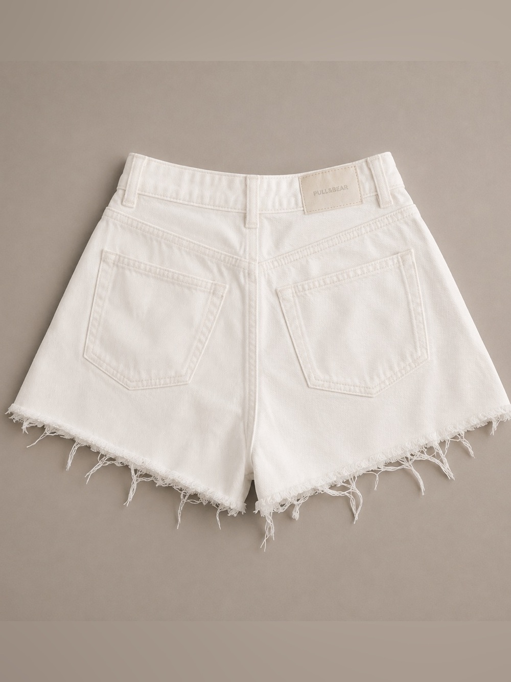 Pull&Bear White High Rise Denim Shorts Frayed Raw Hem - Picture 2 of 4
